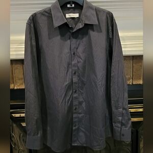 Calvin Klein Black/Gray Dress Shirt with Standard Collar, Large